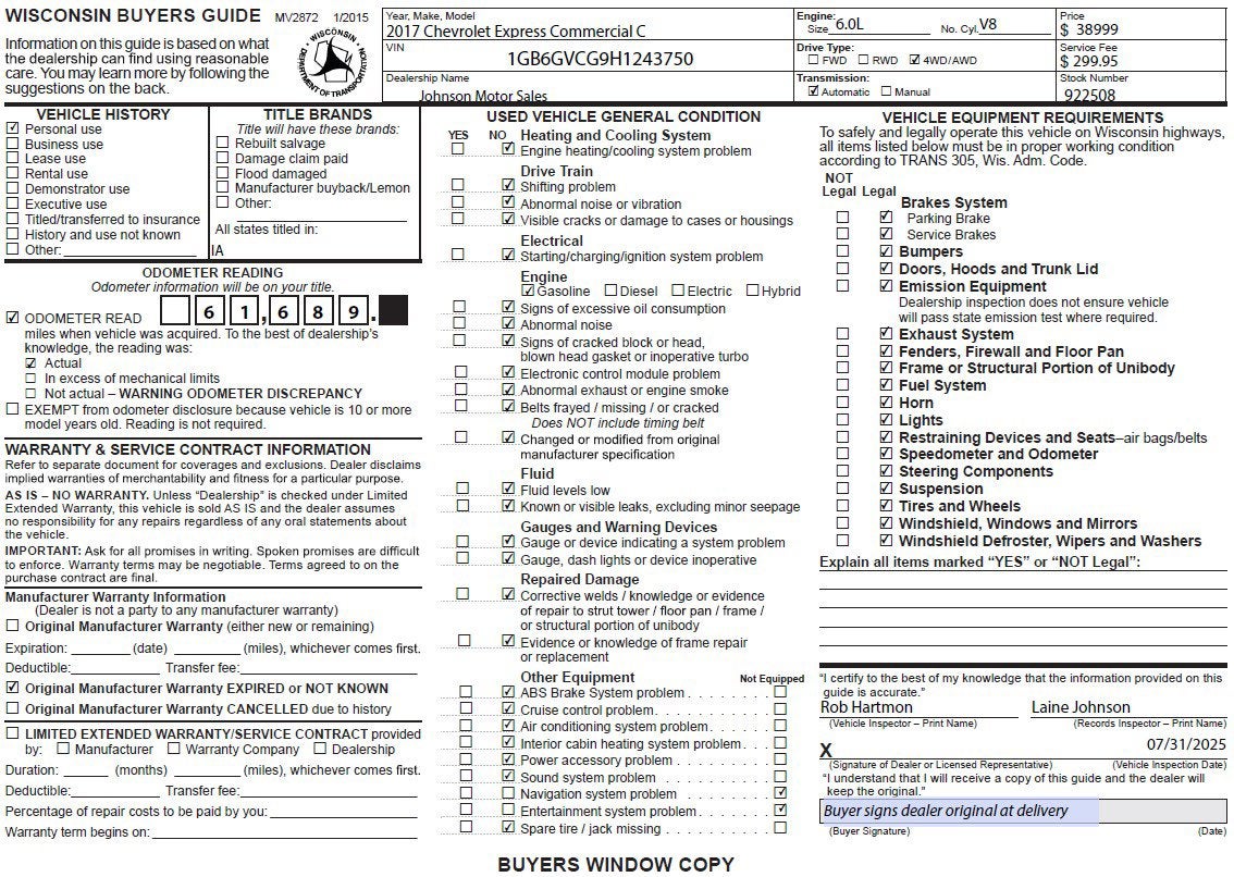 2017 Chevrolet Express Cutaway 4500 Van 177"