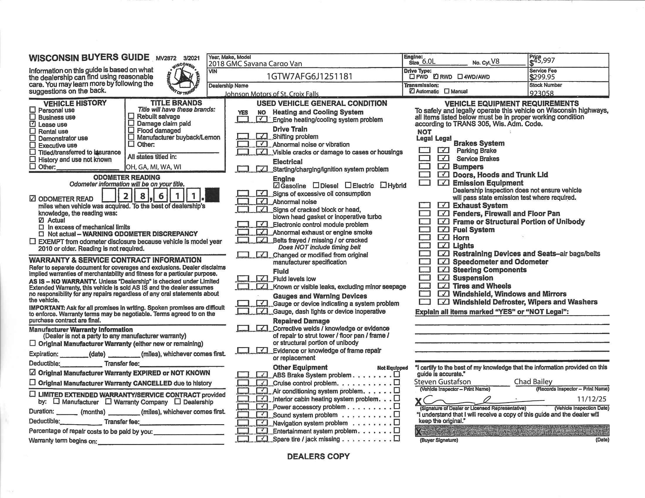 2018 GMC Savana Cargo 2500 RWD 2500 135"