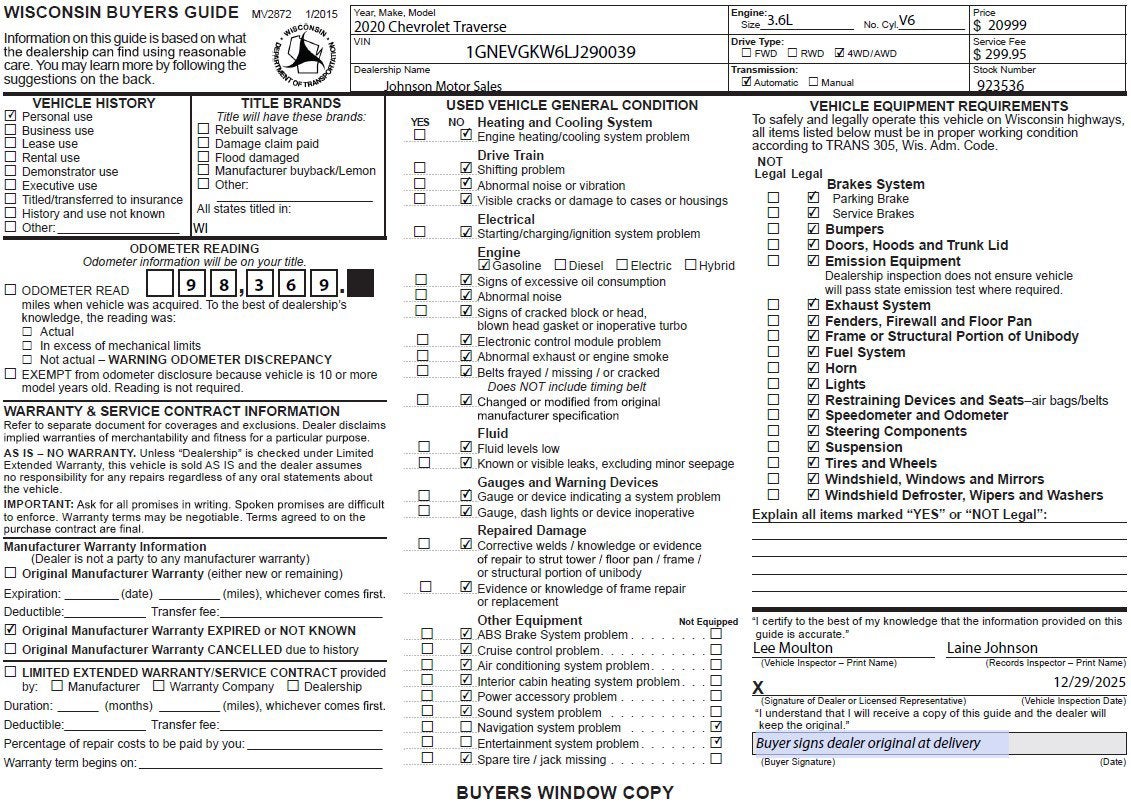 2020 Chevrolet Traverse LT Cloth