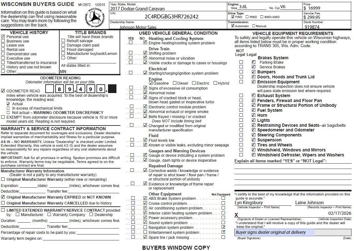 2017 Dodge Grand Caravan SE